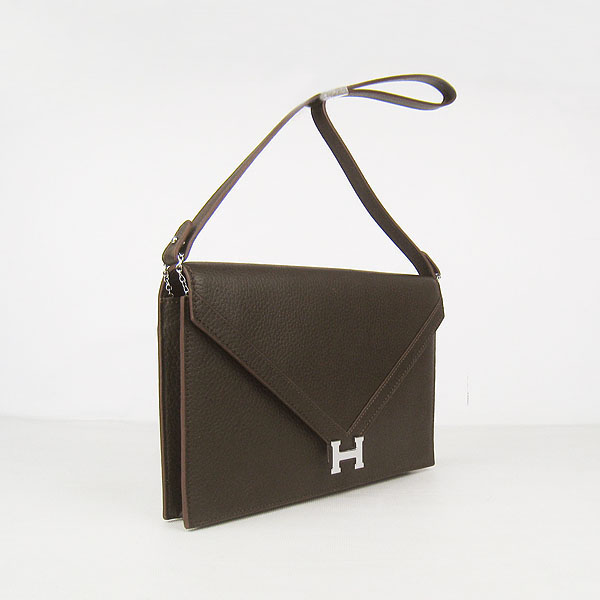 7A Hermes Togo Leather Messenger Bag Dark Coffee With Silver Hardware H021 Replica